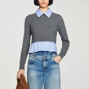 Sandro Gray Sweater with Blue Collar